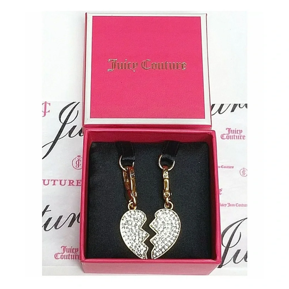 NWT Juicy Couture BEST FRIENDS FOREVER Gold Tone Crystal 2 Charms For Necklace - Picture 1 of 8